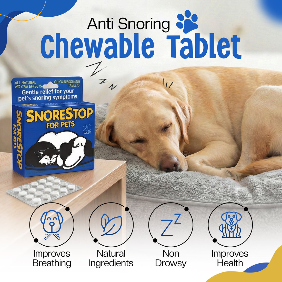 SnoreStop® for Pets Natural Anti-Snoring Tablets